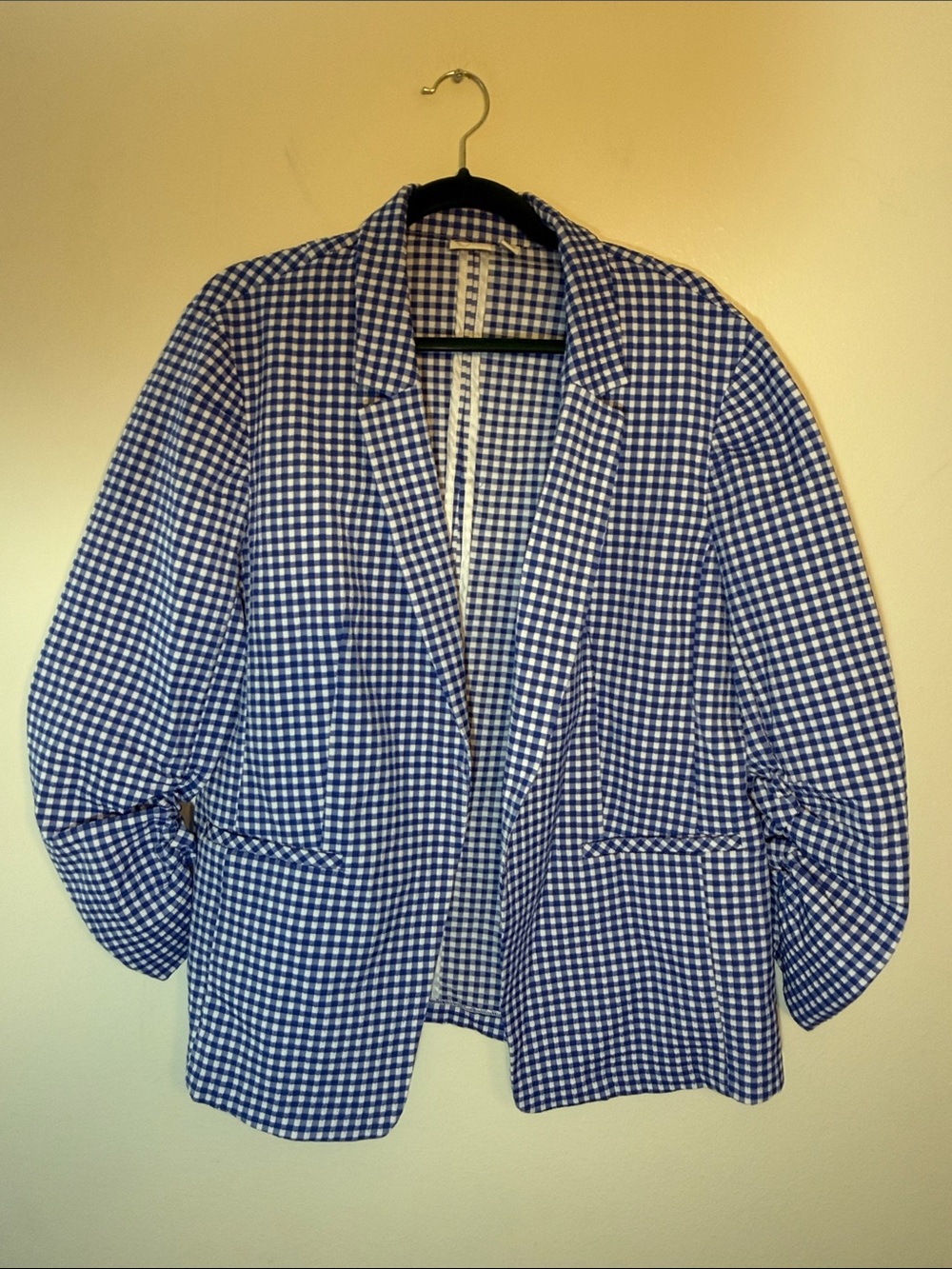Cato Blue and White Gingham Check Open United Cotton Blend Blazer XL